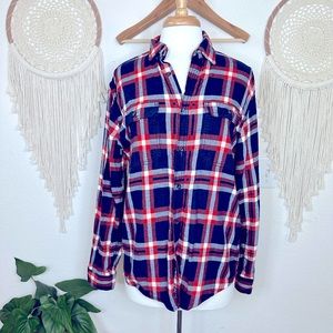 George men’s red white and blue patriotic plaid flannel shirt medium